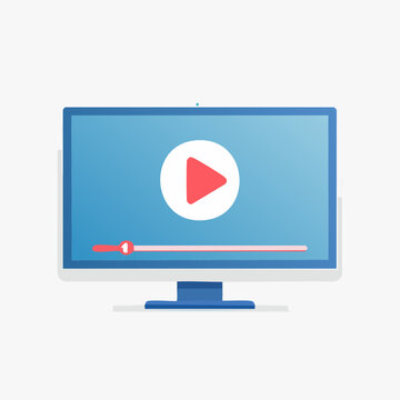 Computer Monitor Displaying Play Button and Progress Bar.