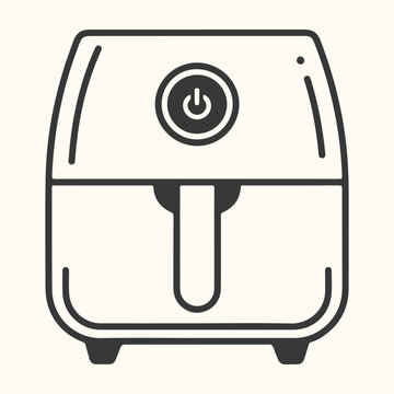 Vector art of simple line art icon of an air fryer with a power button on a light beige background
