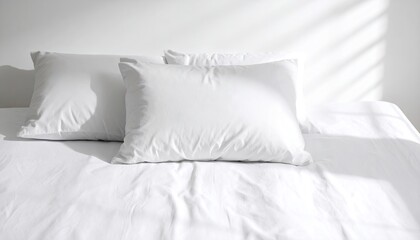 Obraz premium White Pillows on Linen Duvet in Soft Daylight
