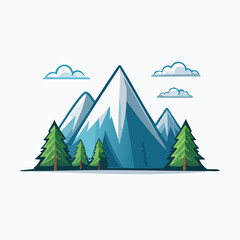 Obraz premium Stylized Mountain Range with Pine Trees and Clouds.