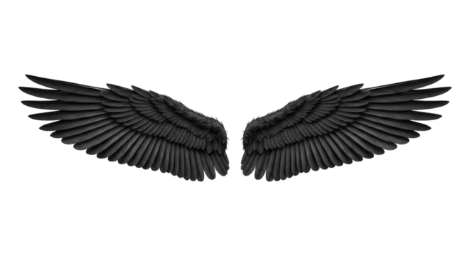 Two symmetrical spread black wings against a stark black background