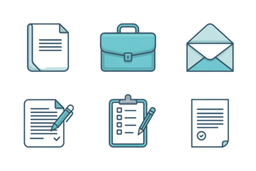Professional business icons for modern documents, mail, and tasks