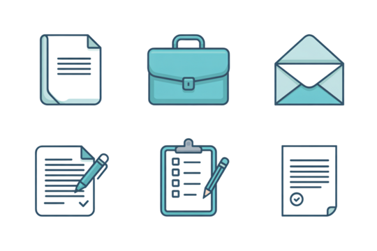 Professional business icons for modern documents, mail, and tasks