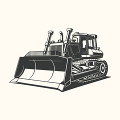 Illustration of a bulldozer, a heavy construction vehicle with a large metal blade at the front for pushing material