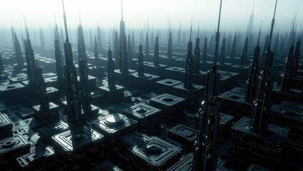 Futuristic Metropolis - A Dense Urban Landscape of Towers and Structures.