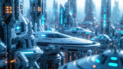 Futuristic Metropolis with Advanced Flying Vehicles and Neon Lights.