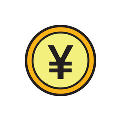 Simple yellow coin with japanese yen symbol in the center