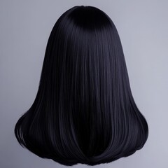 Naklejka premium Luxurious, silky black hair flows elegantly, showcasing volume and shine, perfect for beauty and fashion campaigns.