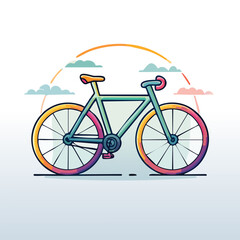 Fototapeta premium Colorful Bicycle Illustration with Clouds and Rainbow.