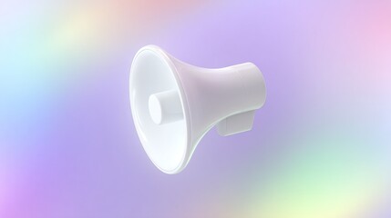 directional. Minimalist megaphone icon floating against an abstract gradient background in soft lighting. menu design, packaging mockups, designed for culinary blogs and recipe cards for restaurants.