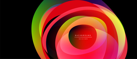 Fototapeta premium Abstract colorful layers form circular design. Vibrant hues blend, creating dynamic visual impact. Modern aesthetic, suitable background element.