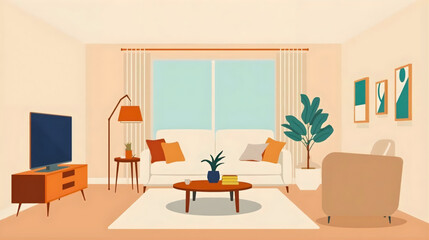 Minimalist Living Room with Sofa and Plants