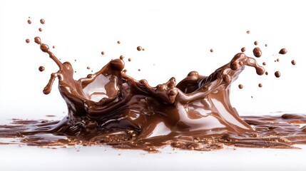 Fototapeta premium Syrup Splatter: Vivid Chocolate Drizzle on White Canvas for a Decadent Touch