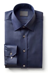 Folded blue dress shirt isolated on white background, showcasing a modern and stylish design