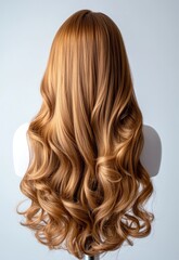 Fototapeta premium Luxurious flowing auburn wavy hair cascading with highlights, showcasing volume and healthy shine for beauty and fashion.