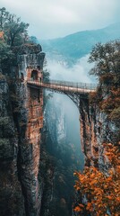 God's Window Suspension Bridge at Blyde River Canyon, Mpumalanga, South Africa, with Foggy Mountain Landscape and Dramatic Rock Formations