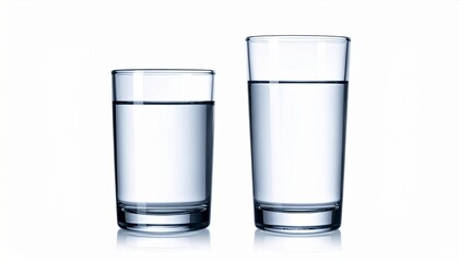 &ldquo;Two clear glasses on white surface, one filled with water, one empty, soft lighting, minimalist contrast&rdquo;