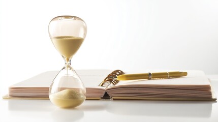 priority. Hourglass and planner arranged neatly to symbolize the importance of time management. wellbeing guides, coaching materials, designed for coaching and self-improvement content.