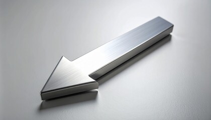 “Three-dimensional metallic arrow rising diagonally, brushed steel surface, soft shadow, industrial gradient lighting”