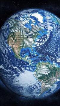 Realistic Earth Rendering Western Hemisphere. North America from Space. Starry Cosmic Backdrop.