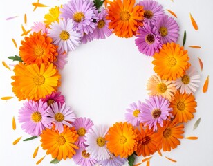 Fototapeta premium Colourful flowers bush of marigolds and zinnias on a white background.