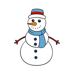 Cute cartoon snowman wearing a hat and scarf