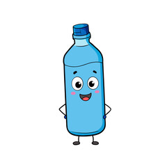 Happy cartoon water bottle character with arms and legs