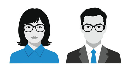 Vector illustration of illustration of a man and woman wearing glasses the man is wearing a suit and tie, and the woman is wearing a blue shirt