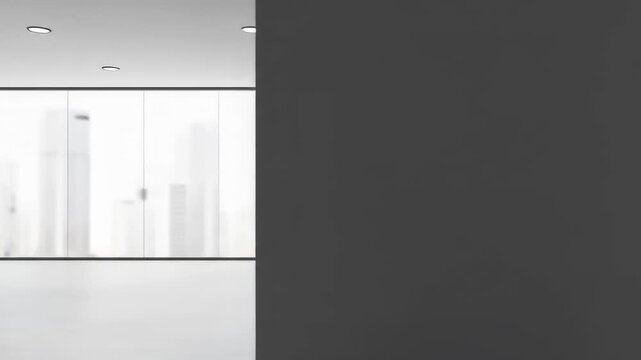 Bright, empty room with large window and white walls