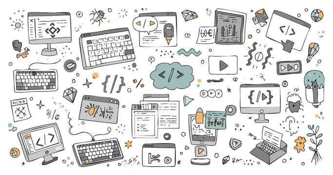 Web Development Coding Hand-Drawn Elements for Digital Design