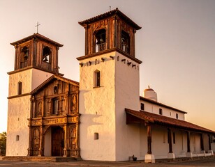 Fototapeta premium Historic Mission Church on white background