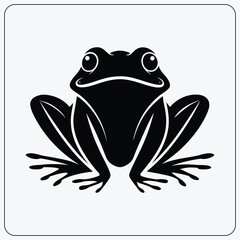 Stylized frog illustration. Cute black and white toad character sitting. Vector graphic for a nature or pond life logo.