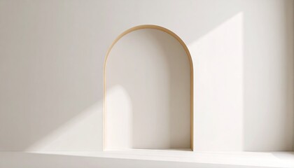 Minimalist Arch Niche in Ivory Wall with Subtle Gradient Shadow
