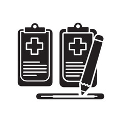 Minimalist Black and White Medical Clipboard Icons with Pencils for Infographics Design. 