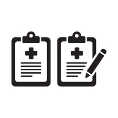 Minimalist Black and White Medical Clipboard Icons with Pencils for Infographics Design. 