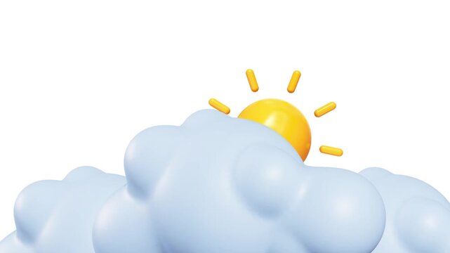 A cute 3D animated cloud and sun icon floating on a white background, suitable for weather graphics.