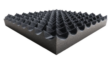 Acoustic foam panel for soundproofing and noise absorption, studio recording insulation material audio control equipment texture isolated on white background