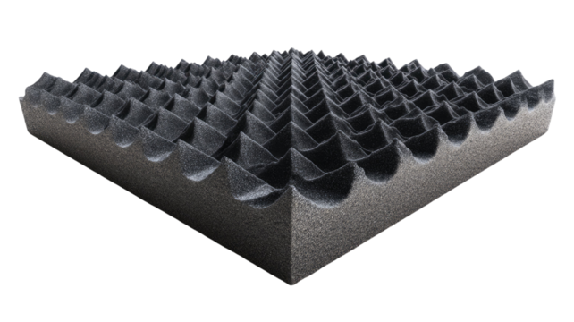 Acoustic foam panel for soundproofing and noise absorption, studio recording insulation material audio control equipment texture isolated on white background