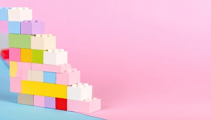 Fototapeta premium Colorful Plastic Blocks Staircase on Pink and Blue Background