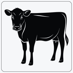 Stylized cow illustration. Black and white farm animal symbol for dairy, milk, beef, and agriculture. Vector graphic for a logo.