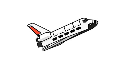Whimsical cartoon rendition of a space shuttle taking flight against plain backdrop, a simple
