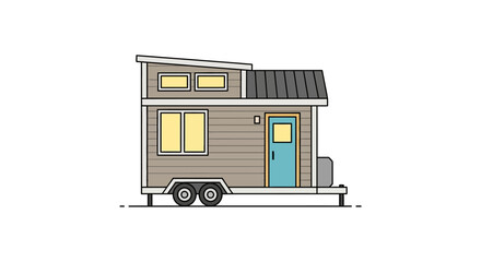 Illustration of a charming tiny house on wheels promoting minimalist and mobile living concepts