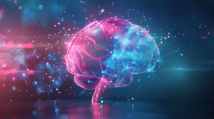 AI brain visualized as glowing holographic sculpture futuristic digital artwork  