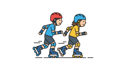 Obraz premium Cartoon illustration depicting two people enjoying recreational activity with inline skates and
