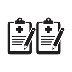 Minimalist Black and White Medical Clipboard Icons with Pencils for Infographics Design. 