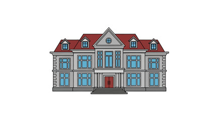 Architectural illustration showcasing a large, luxurious two-story mansion on white canvas