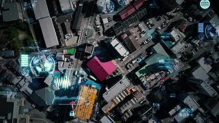 Concept image of modern city and roads taken by drone and digital technology - Powered by Adobe