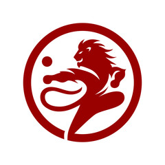Dynamic Red Lion in Action Circle Logo