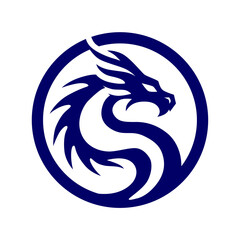 Stylized Blue Dragon Circular Logo
