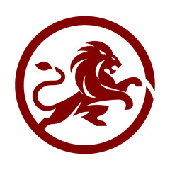 Majestic Rearing Lion Emblem in Maroon Circle